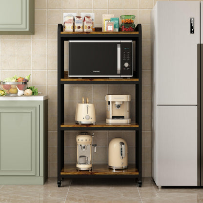 4-Tier Kitchen Baker's Rack with Rolling Wheels, Microwave Oven Cart Stand, Adjustable Utility Shelving Storage Unit, Heavy Duty Organizer Rack for Living Room, Garage, Home and Office(Brown)