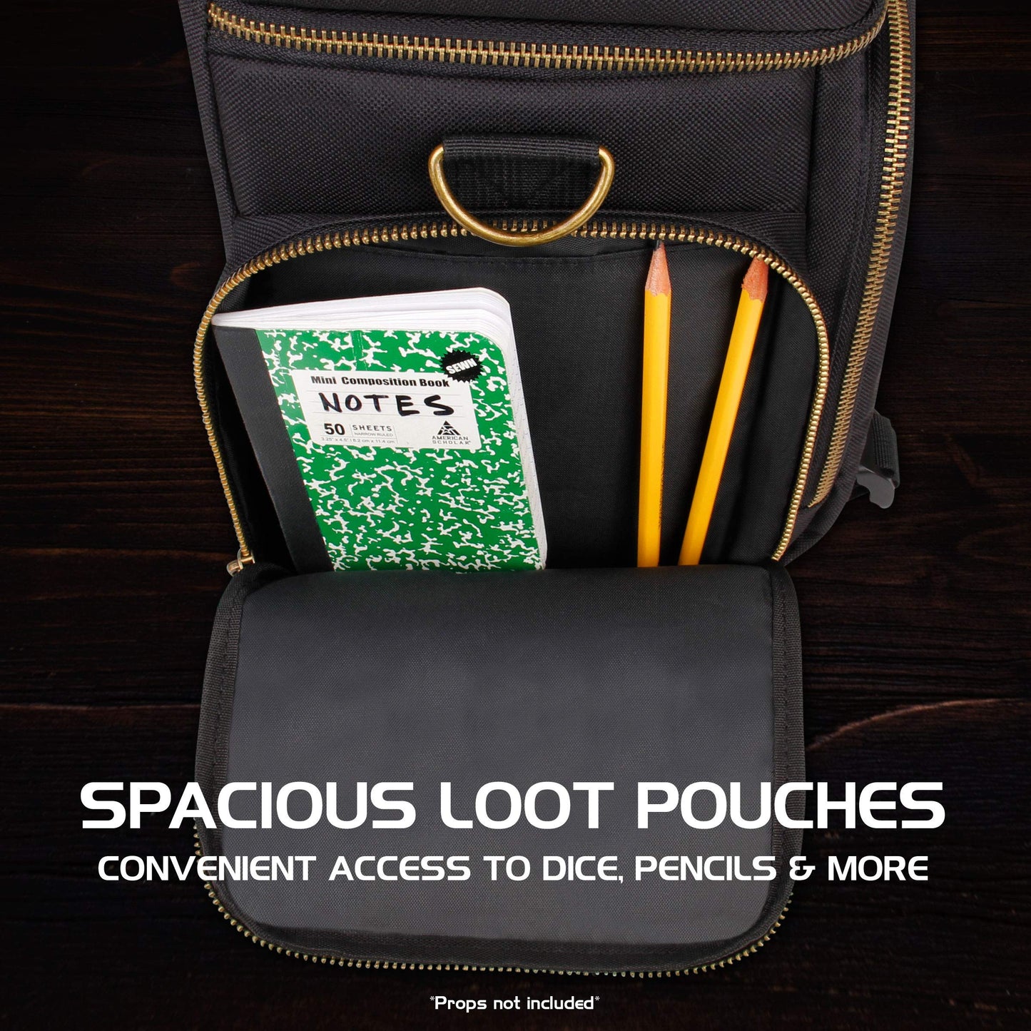 ENHANCE Tabletop DnD Bag - RPG Adventurer's Dungeons and Dragons Accessories Bag with Miniatures Storage, Mat Holder, DnD Dice & Token Pockets, Fits 4-8 Books, DM's Guide, Player's Handbook (Black)