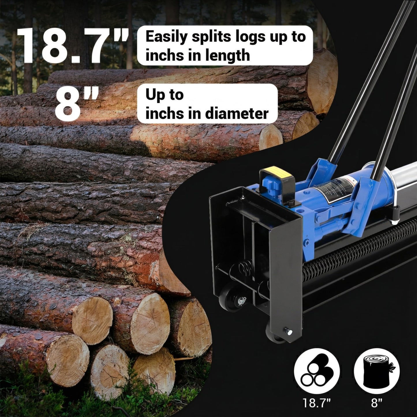 Garvee 12 Ton Hydraulic Log Splitter, Manual Wood Splitter with 2-Speed Operation & Built-in Wheels, Hand Powered Log Cutter for Firewood with Full Steel Construction, Max 18.7" Log