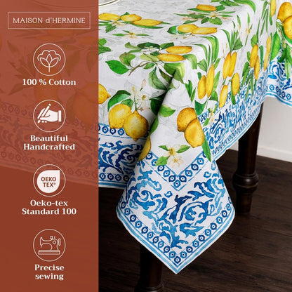 Maison d' Hermine Table Cloth Rectangle Table 100% Cotton 70 x 108 Inches Tablecloth Reusable Decorative for Dining Kitchen Room Farmhouse Home Gifts for Mothers Day Spring Summer - Cedrat