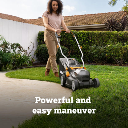 WORX Cordless Lawn Mower, 14'' Electric Mower with Mulching & Bagging, 20V Push Lawn Mower with 6-Position Height Adjustment, 5.0 Ah Battery & Charger Included, WG733.1