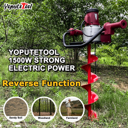 Yoputetool 1500W Electric Post-Hole Digger with 6-Inch Auger Bit, Earth Auger Drill, Auger Bit Earth Auger, Ideal for Post Hole Digging, Drilling, Tree Planting, Red