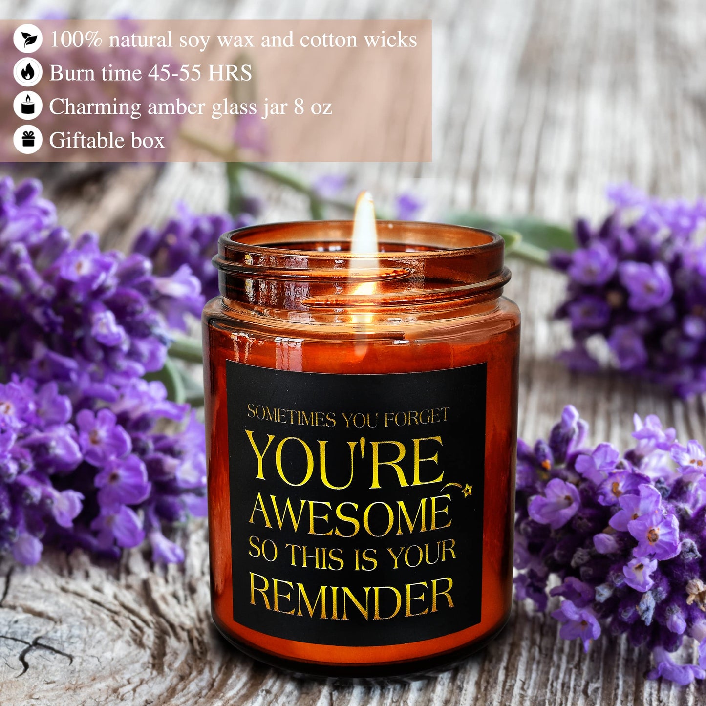Briojoy Gifts for Women Men - Inspirational Relaxing Stress Relief Candle - Friendship, Birthday Gift for Her Sister Wife Girlfriend Best Friend Coworker - You're Awesome Natural Soy Candle for Home