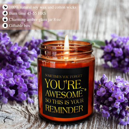 Briojoy Gifts for Women Men - Inspirational Relaxing Stress Relief Candle - Friendship, Birthday Gift for Her Sister Wife Girlfriend Best Friend Coworker - You're Awesome Natural Soy Candle for Home