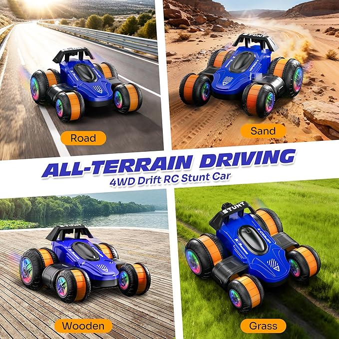 High Speed Remote Control Drift Car for Kids 360 Degree Rotating Deformation Stunt RC Cars for Boys and Girls Ages 3-16 4WD Drift RC Stunt Car with Light for Christmas Birthday Party Gifts (Blue)