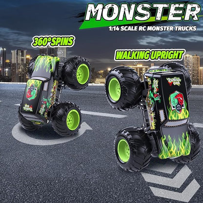 Amphibious Remote Control Monster Truck for Kids Self-Balancing 4WD Stunt RC Truck with Wheelie Action Waterproof All-Terrain Off-Road Big Tire Toy Car for Boys Girls Ages 6–12 Pool Gift