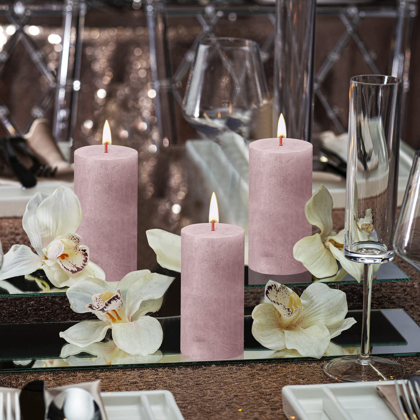 BOLSIUS 4 Pack Ash Rose Rustic Pillar Candles - 2 X 4 Inches - Premium European Quality - Includes Natural Plant-Based Wax - Unscented Dripless Smokeless 30 Hour Party Décor and Wedding Candles
