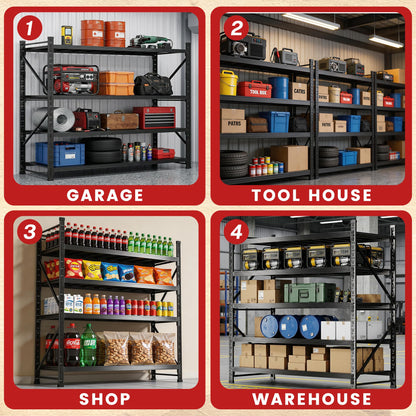 71”W Garage Shelving Units,5000LBS Storage Shelves,Garage Shelving Heavy Duty Metal Adjustable Shelves,Metal Shelving Rack,4Tier Large Tall Industrial Shelving for Shopping,Office (71" W*24" D*70" H)