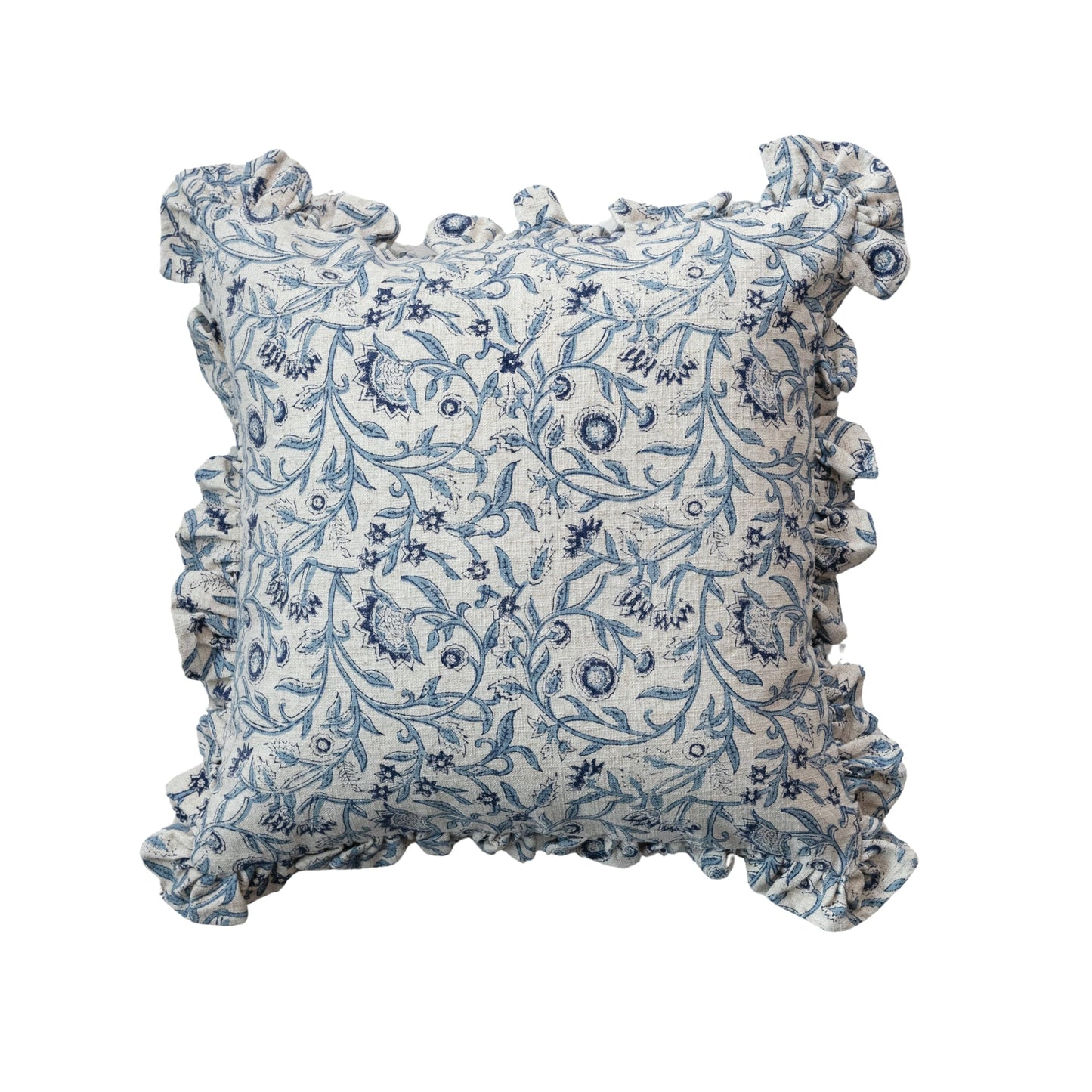Creative Co-Op Square Floral Cotton Blend Pillow, Blue