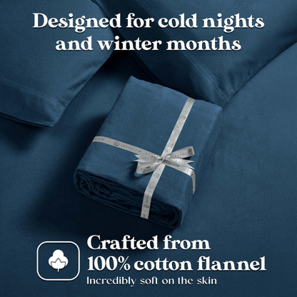 Superior Paisley or Solid Flannel Cotton Sheet Set, Fuzzy Warm Sheets, Traditional Bohemian Bedding, Includes 1 Flat Sheet, 1 Elastic Deep Pocket Fitted Sheet, 1 Pillowcase, Twin XL, Navy Blue