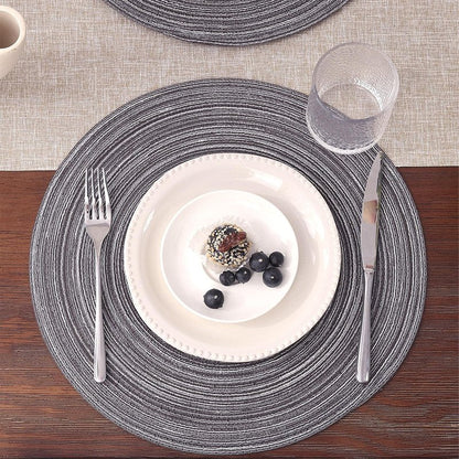 SHACOS Round Braided Placemats Set of 8 Round Table Mats for Dining Tables Non Slip Washable (Black Grey, 8)