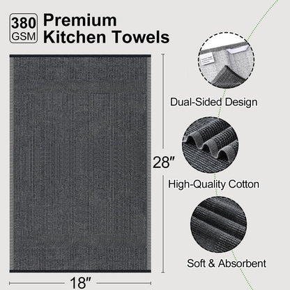 Mordimy Premium Kitchen Towels 6 Pack (18 x 28 Inches, Black), Large Cotton Kitchen Hand Towel, Flat & Terry Dish Towels for Drying Dishes, Super Absorbent Tea Dishtowels Set with Hanging Loop