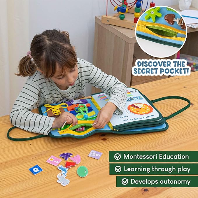 BONNYCO Busy Board for 1 Year Old Animals. Montessori Busy Book for Toddlers 1-3 2-4 Felt Quiet Book Baby. Montessori Toys Toddler Learning Toys for Travel Airplane Car. Educational Activity Board