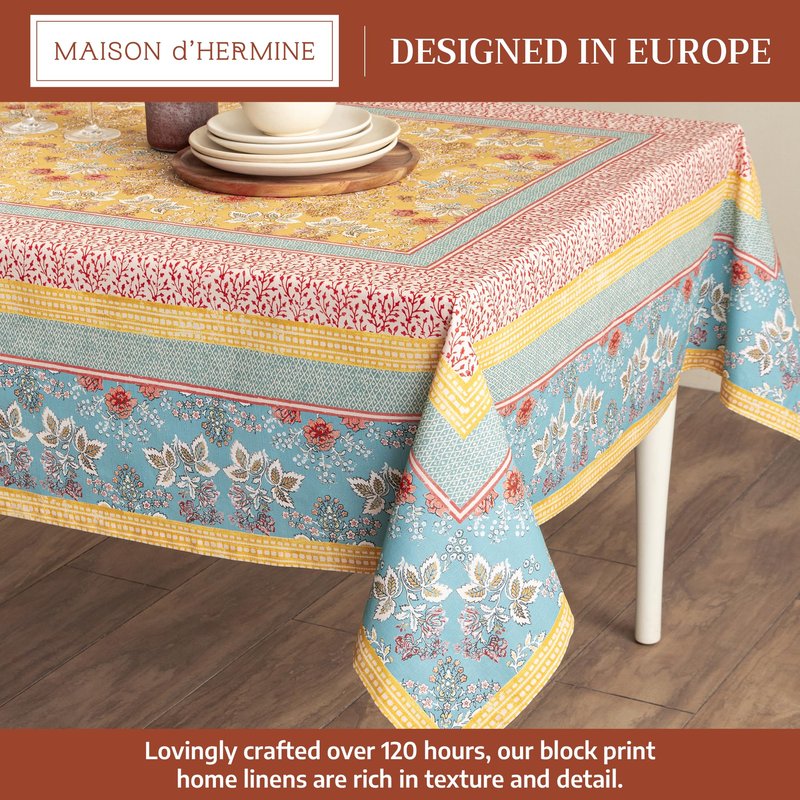 Maison d' Hermine Table Cloth Rectangle Table 100% Cotton 60 x 90 Inches Tablecloth Reusable Decorative for Dining Kitchen Room Farmhouse Home Gifts for Mothers Day Spring Summer - Marquise