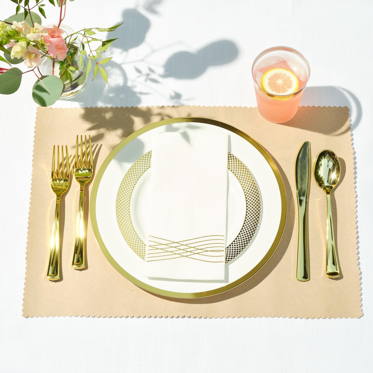 By Madee EXTRA HEAVYWEIGHT 175 Pc White and Gold Plastic Plates and Utensils Set with Linen Like Napkins – Fancy Disposable Dinnerware Set for Wedding, Bridal Showers, Special Occasion (25 Guests)