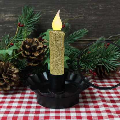 CVHOMEDECO. Glitter Flameless Candles Flickering Battery Operated LED Taper Candles with Timer for Home, Wedding, Halloween, Christmas Decor. Gold, 4-3/4 Inch, Set of 3