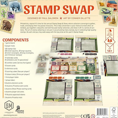 Stonemaier Games: Stamp Swap by Paul Salomon | A Competitive Stamp Collecting Strategy Board Game for Adults &amp Family | Curate the Most Well-Focused &amp Beautiful Stamp Collection | 1-5 Players
