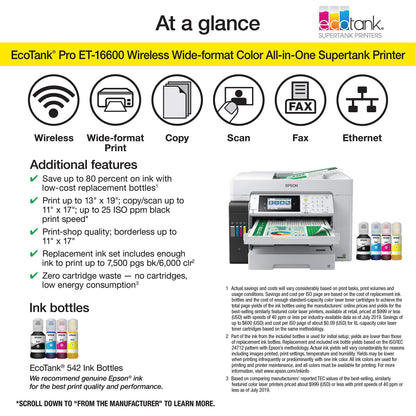 Epson EcoTank Pro ET-16600 Wireless Wide-Format Color All-in-One Supertank Printer with Scanner, Copier, Fax, and Ethernet