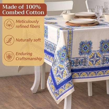 Maison d' Hermine Premium Table Cloth Rectangle Table 100% Combed Cotton 120 x 70 Inches Tablecloth Reusable Decorative for Dining Room, Farmhouse, Home, Party, Festive & Wedding - Sciacca