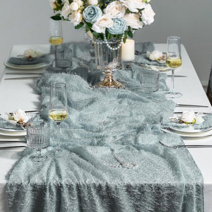 Leetaltree Dazzle Table Runner (Slate Blue, 1 Pack) - Luxury Fringe Appliqué Raised Linear Sparkle - Iridescent Elegant Gift Set for Wedding, Christmas, Tree Skirt, Birthday, Holiday & Home Decor