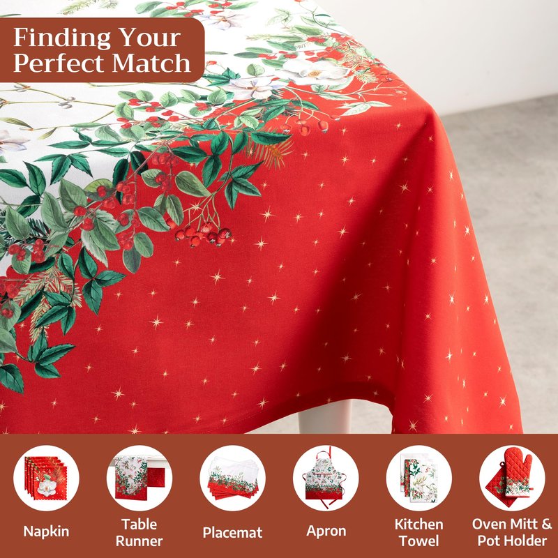 Maison d' Hermine Table Cloth Rectangle Table 100% Cotton 60 x 90 Inches Fall Tablecloth Reusable Everyday Use for Thanksgiving Christmas Decorations Dining Farmhouse Party (Noel)