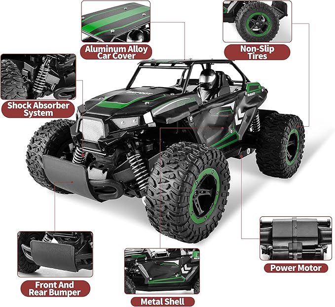 BEZGAR TB142 Remote Control Car - 1:14 Scale RC Cars 20 Km/h 2WD All-Terrains Electric Off-Road Vehicle Truck Crawler Toy with Two Rechargeable Batteries for Boys Kids and Adults
