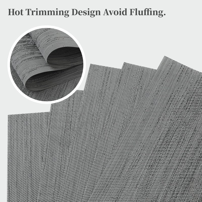 Leetaltree Grey Placemats, Heat Resistant Non-Slip Place mats for Dining Table, Washable Durable PVC Vinyl Woven Table Mats (Set of 4)