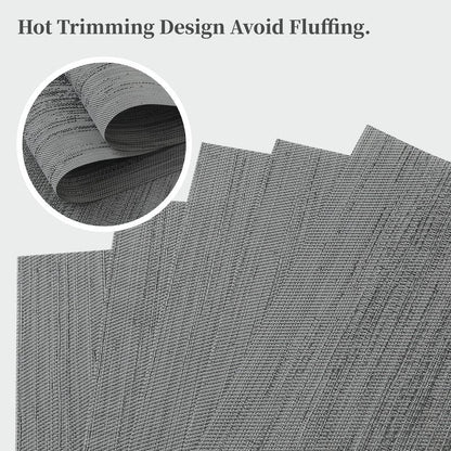 Leetaltree Grey Placemats, Heat Resistant Non-Slip Place mats for Dining Table, Washable Durable PVC Vinyl Woven Table Mats (Set of 4)