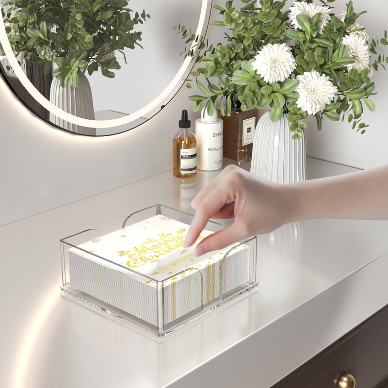 2 Pack Acrylic Napkin Holder Set – 1 Standard Large + 1 Mini Cocktail Size, Clear Hand Towel Tray for Bathroom, Kitchen, Party & Restaurant