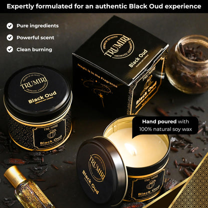 Black Oud Candle Highly Scented Soy Candel Natural Non Toxic Velas Aromáticas Gift for Men 5Oz Decorative Tin Jars with Lids Pack of 3