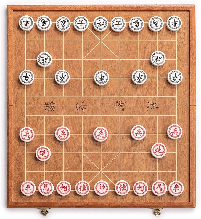Yellow Mountain Imports Chinese Chess (Xiangqi) Set with Folding Rosewood Veneer Board (16.3-inch) and Acrylic Playing Pieces