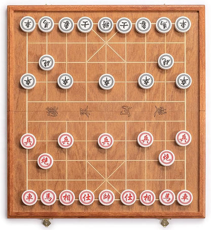 Yellow Mountain Imports Chinese Chess (Xiangqi) Set with Folding Rosewood Veneer Board (16.3-inch) and Acrylic Playing Pieces