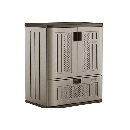 Suncast Base Storage Cabinet with Drawer for Garage Organization - Lockable Single-Drawer Organizer with Shelf for Garden Supplies, Paint Cans & Outdoor Tools, Multi-Wall Resin Construction, Platinum
