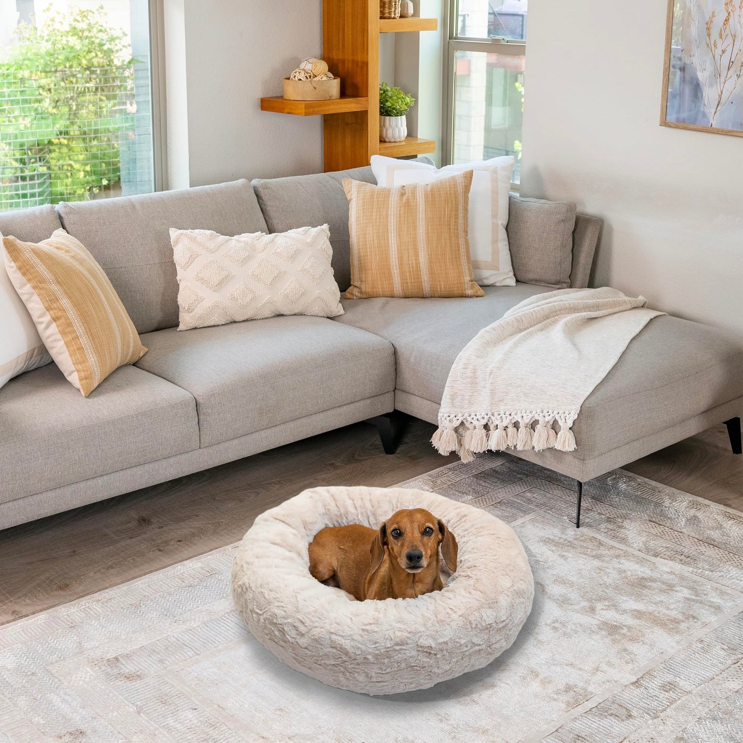 Best Friends by Sheri The Original Calming Donut Cat and Dog Bed in Lux Fur Oyster, Small 23x23