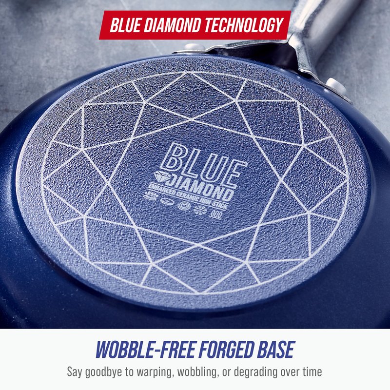 Blue Diamond Ceramic Nonstick 14" Frying Pan Skillet, PFAS-Free Cookware, Jumbo Cooker with Helper Handle, For Large & Family Sized Meals, Dishwasher & Oven Safe, Blue
