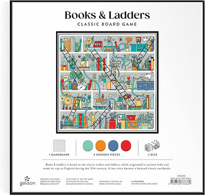 Galison Books and Ladders – Literary Version of Classic Snakes and Ladders Board Game for Adults and Kids Alike Perfect for Family Game Night 2-4 Players Medium