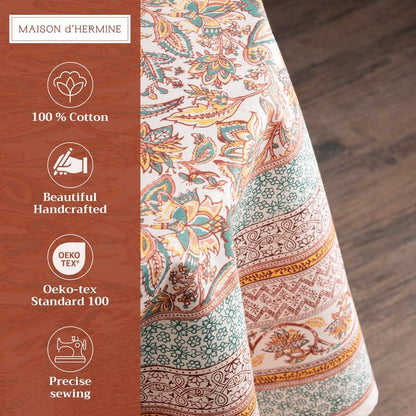 Maison d' Hermine Table Cloth Round Table 100% Cotton 63 Inches Fall Tablecloth Reusable Everyday Use for Thanksgiving Christmas Decorations Dining Farmhouse Party (Nila)