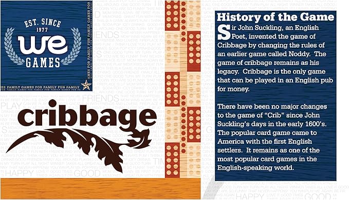 WE Games 4 Player Wooden Cribbage Board Solid Natural Wood 4 Track Board Plastic Pegs and Instructions Card Games for Families and Adults