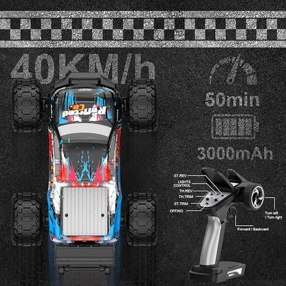1/16 4X4 High-Speed 50+KM/H(Peak) RC Cars Monster Truck - 390 Motor Durable axle &amp Suspension RC Truck | 3000mAh Batteries | rc Cars Toys Easter Birthday for Teens Aged 14+
