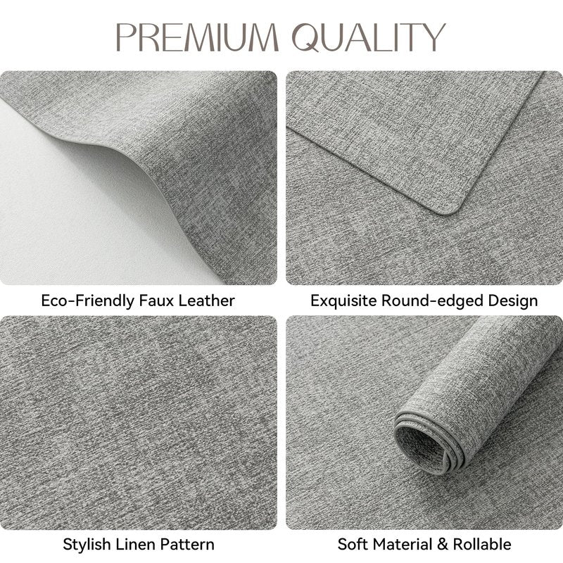 Romanstile Vinyl Placemats Set of 4-12 X 17 Inch - Faux Leather 100% Waterproof Oil-Proof Wipeable Place Mats, Heat Resistant Reversible PU Table Mats for Kitchen Dining Party Outdoor, Light Grey
