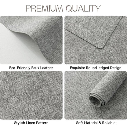 Romanstile Vinyl Placemats Set of 4-12 X 17 Inch - Faux Leather 100% Waterproof Oil-Proof Wipeable Place Mats, Heat Resistant Reversible PU Table Mats for Kitchen Dining Party Outdoor, Light Grey