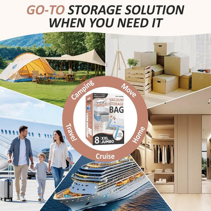 Cozy Essential Vacuum Storage Bags, 80% Compression Vacuum Seal Space Saver Plastic Packaging Bags for Clothes, Blankets, Pillow, Bedding, Comforters, Sealer Clothing Storage,8 XXL Jumbo