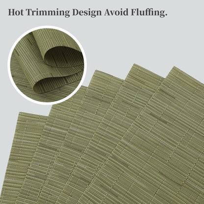 Leetaltree Pea Green Placemats Set of 4 - Heat Resistant Non-Slip Place mats for Dining Table, Washable Durable PVC Vinyl Woven Table Mats（Pea Green, 4）