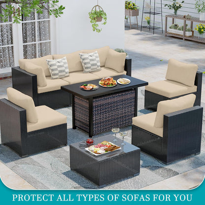 Skiennix 12-Piece Stretch Patio Cushion Covers - Washable & Reusable Outdoor Furniture Protectors | Beige