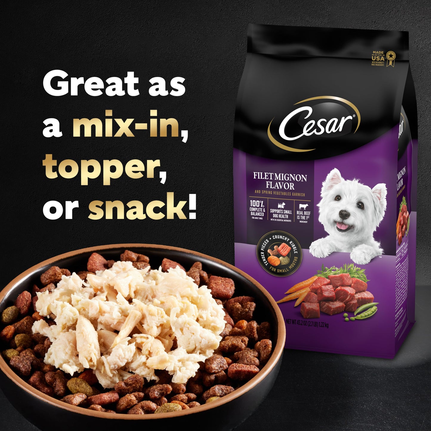 Cesar Simply Crafted Adult Wet Dog Food Meal Topper, Chicken, 1.3 oz. (10 Count, Pack of 1)