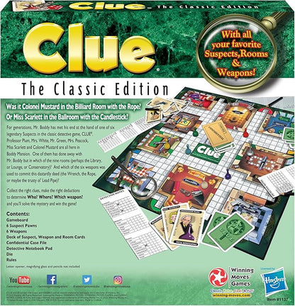 Clue Classic with 1949 Card Artwork &amp Suspects by Winning Moves Games USA Original Whodunnit Murder Mystery Game with Metal Weapons for 3to 6 Players Ages 8 and up