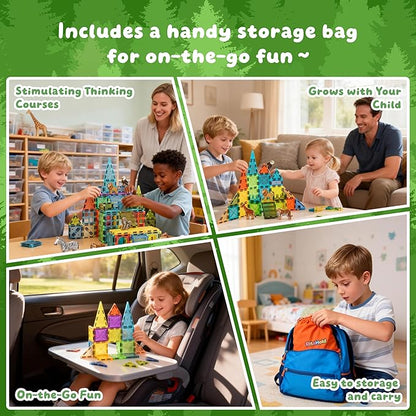 Magnetic Tiles for Kids 62PCS Magnatiles Building with Storage Bag Set Toddler Construction STEM Small Travel Tiles Micro Toys for Kid Ages 3 4 5 6 7 8 9 10 Preschool Boys Girls Birthday