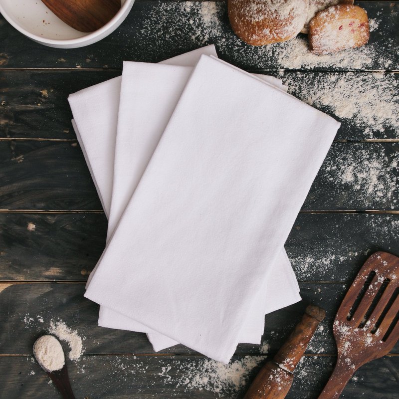 DG Collections 100% Cotton Flour Sack Towels – 12 Pack, 27x27 Inches, White, Lint-Free, Pre-Washed, Hemmed Edges – Reusable Kitchen Towels for Cleaning, Embroidery, Printing & Crafts - White