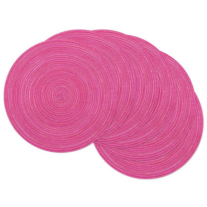 SHACOS Round Braided Placemats Set of 6 Cotton Round Place Mats 15 inch Washable Table Mats for Dining Table Holiday Party (Hot Pink, 6)