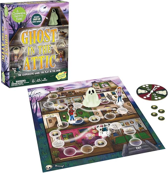 Peaceable Kingdom Ghost in The Attic - Cooperative Board Game for Family Game Night – Unique Glow-in-The-Dark Board Game - Great for Kids Ages 5 &amp Up